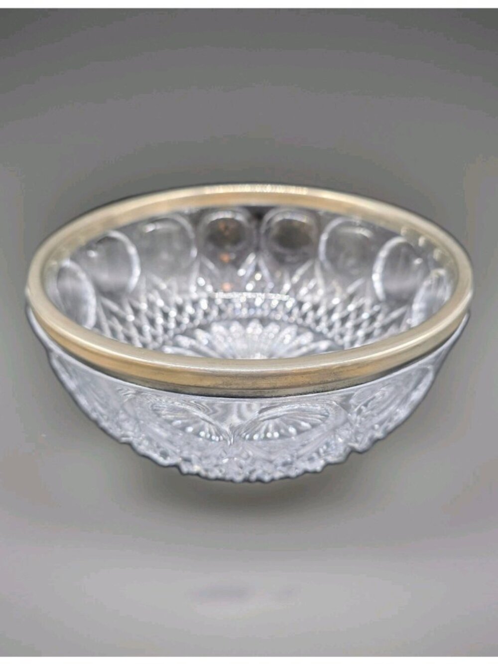 Vintage Cut Glass Bowl w/Silver Plated Rim Vintage Glam Boho